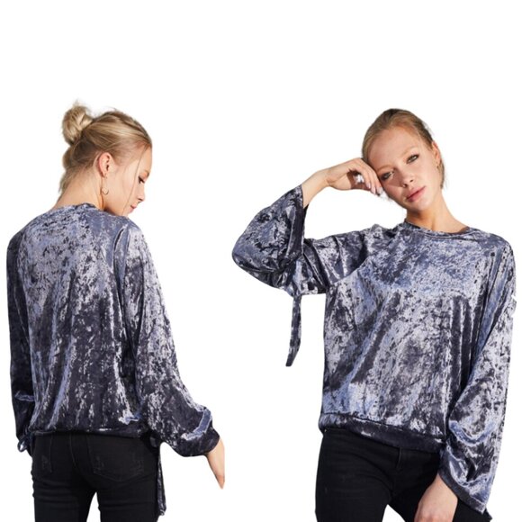 Ro&De Velvet Crewneck Top Gathered Cuff Salmon Pink Sz M Medium - Picture 8 of 8